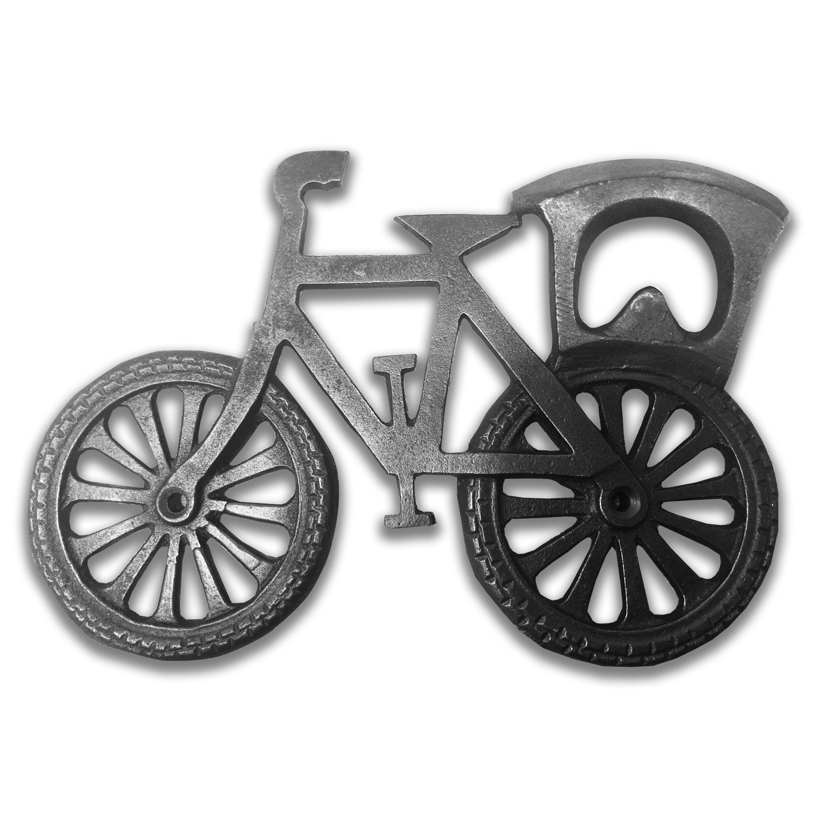 Bike wall mounted cast iron bottle opener